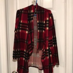 Red black tan cardigan